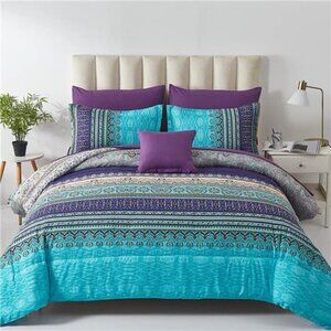 Boho Comforter Set Queen Size 8 Piece Bed in a Bag Bohemian Bedding Quilt Set